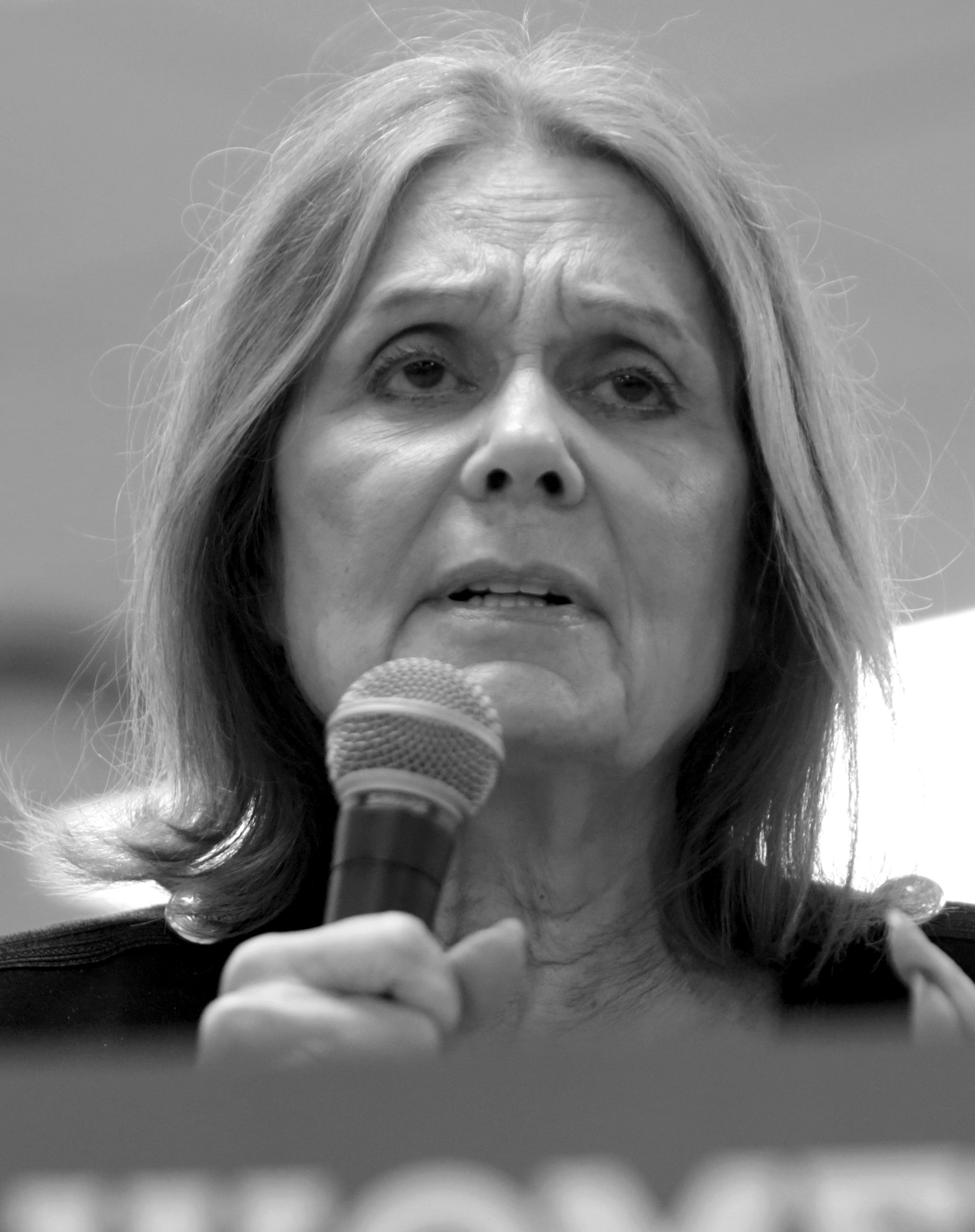 Close portrait of Gloria Steinem speaking in 2016